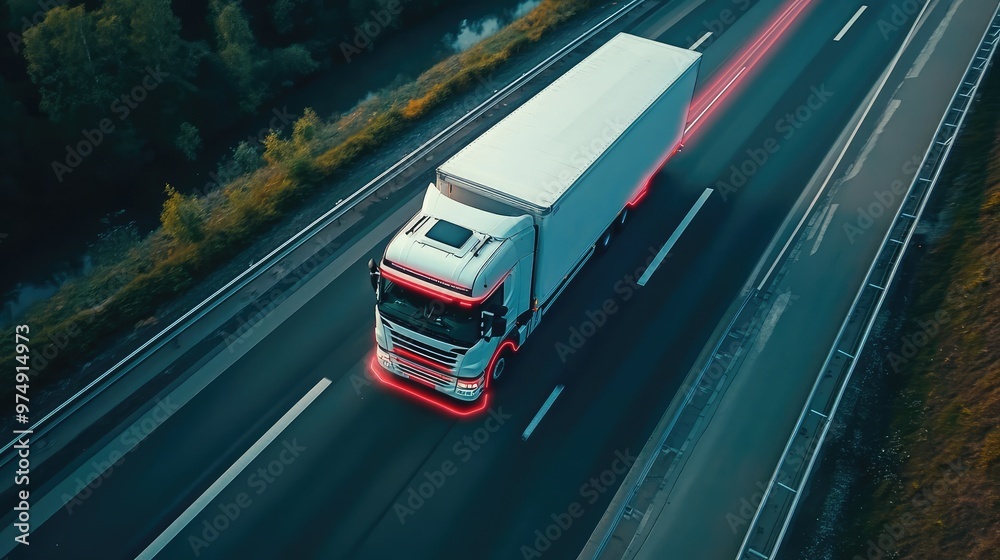 Fototapeta premium Autonomous Truck on Highway. AI generated illustration.