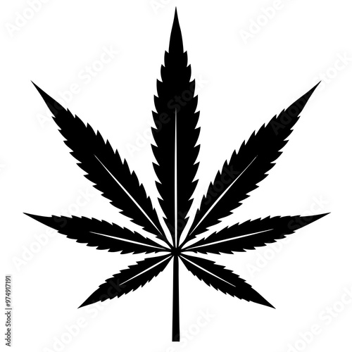 Black cannabis leaf silhouette illustration with copy space