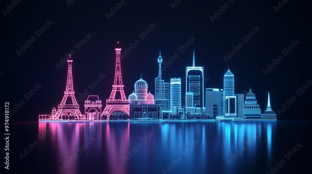 Fototapeta premium Virtual reality tourism, digital landmarks, holographic travel guide