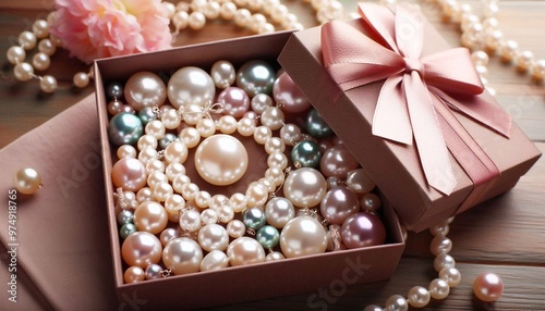 handgefertigter Perlenschmuck in einer Geschenkbox photo