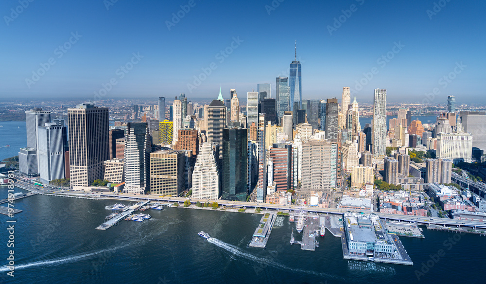 Obraz premium Aerial views of Modern buildings in New York city skyline, NewYork, United States of America