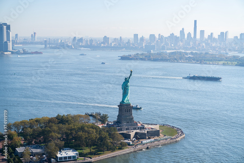 Aerial views of Statue of Liberty in NewYork City, New York City, USA
