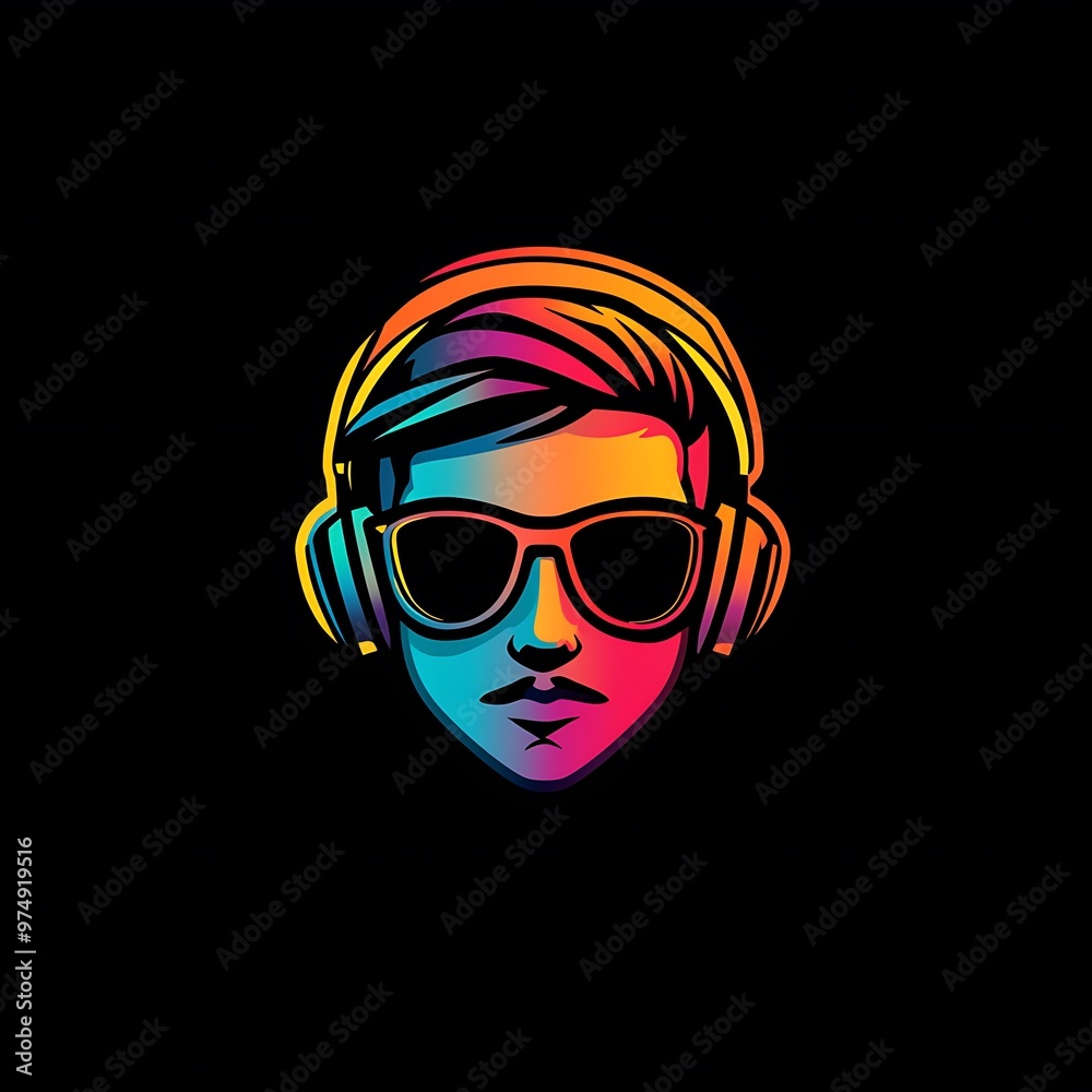 Colorful Illustration of a Man Wearing Headphones and Sunglasses