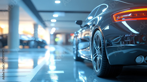 Wallpaper Mural A sleek car parked in modern garage, showcasing its shiny exterior and stylish design. lighting enhances cars features, creating captivating atmosphere Torontodigital.ca