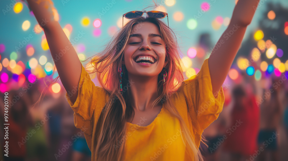 Summer Music Festival, a young woman at a summer music festival Summer Music Festival, a young woman at a summer music festival