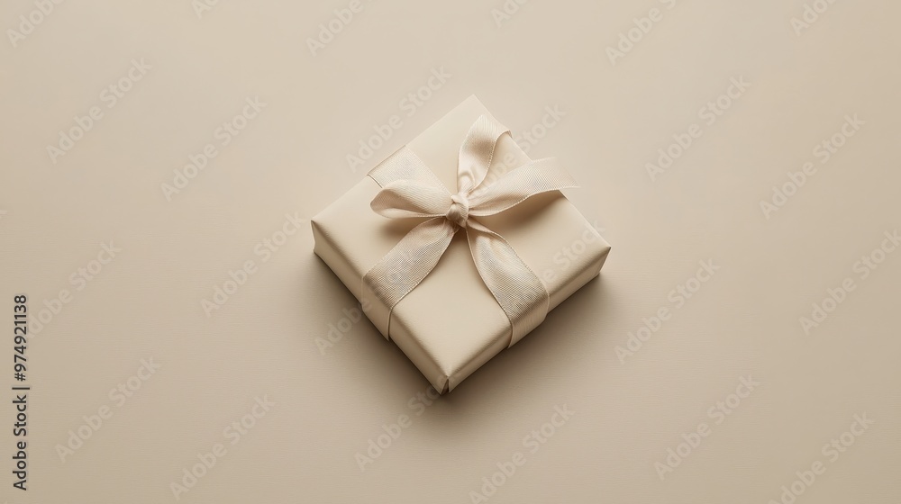 Elegant Gift Box with Silk Ribbon on Cream Background for High-End Promotional Design Elegant Gift Box with Silk Ribbon on Cream Background for High-End Promotional Design