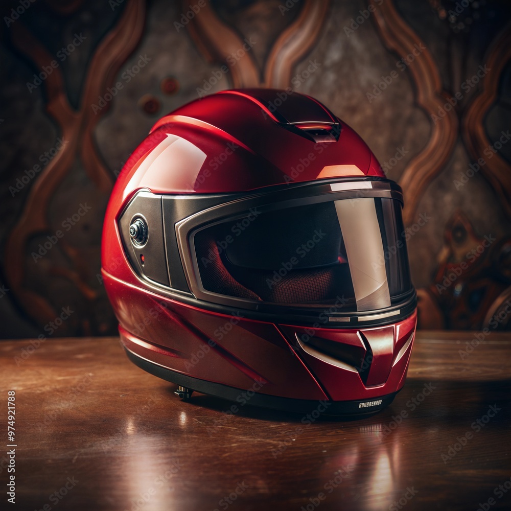 a 3D rendering of a red motorcycle helmet on a red background. The helmet is in the center of the image and is positioned in a way that it is facing towards the left side of the frame a 3D rendering of a red motorcycle helmet on a red background. The helmet is in the center of the image and is positioned in a way that it is facing towards the left side of the frame