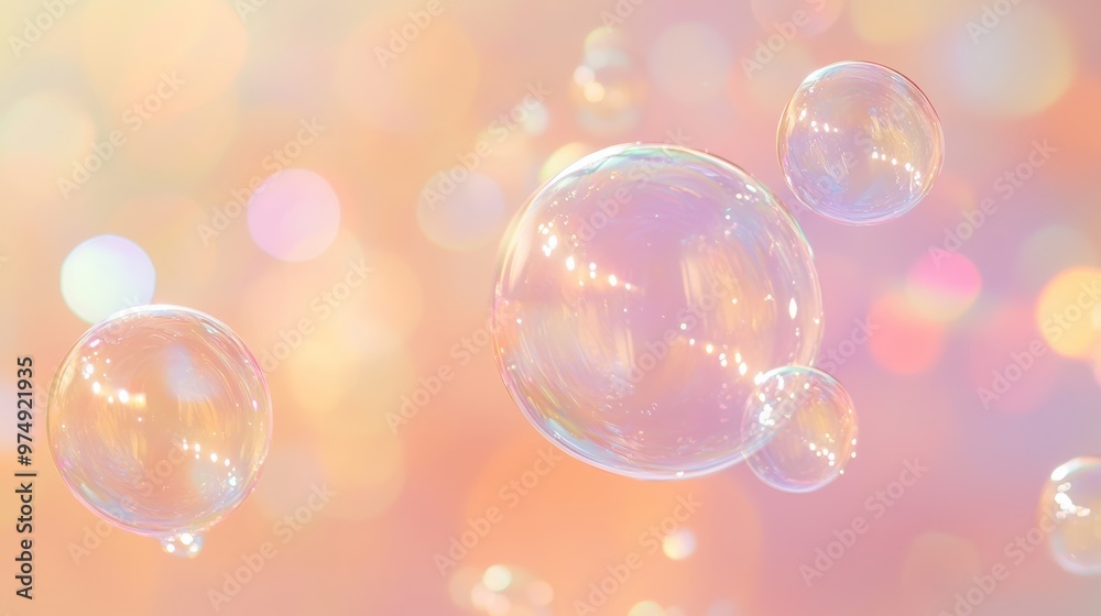 Floating soap bubbles with pastel bokeh background, dreamy atmosphere. Tranquility and whimsy concept Floating soap bubbles with pastel bokeh background, dreamy atmosphere. Tranquility and whimsy concept