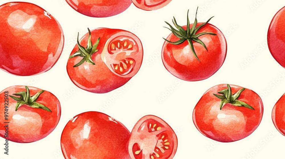Fresh tomato seamless pattern in watercolor style Fresh tomato seamless pattern in watercolor style