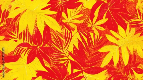 Outdoor sports jersey design featuring a leaf pattern in red and yellow suitable for football futsal running and racing activities