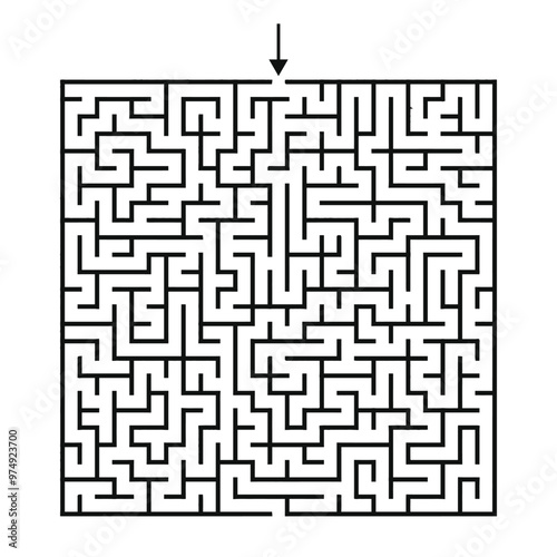 Rectangular Maze Game for Adults and Kids - Simple Flat Vector Black and White Outline Illustration Background is White