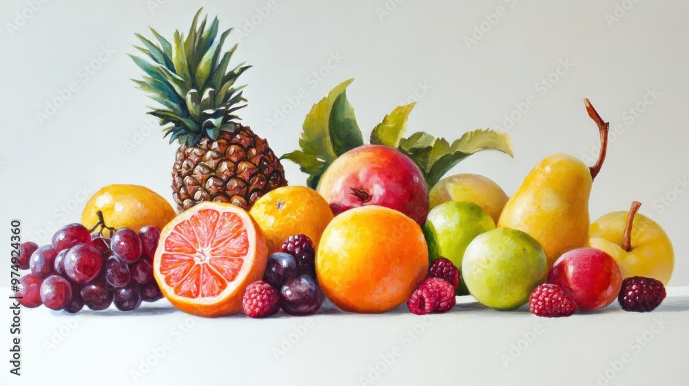 Still Life of Colorful Fruits and Berries in Oil Painting Still Life of Colorful Fruits and Berries in Oil Painting