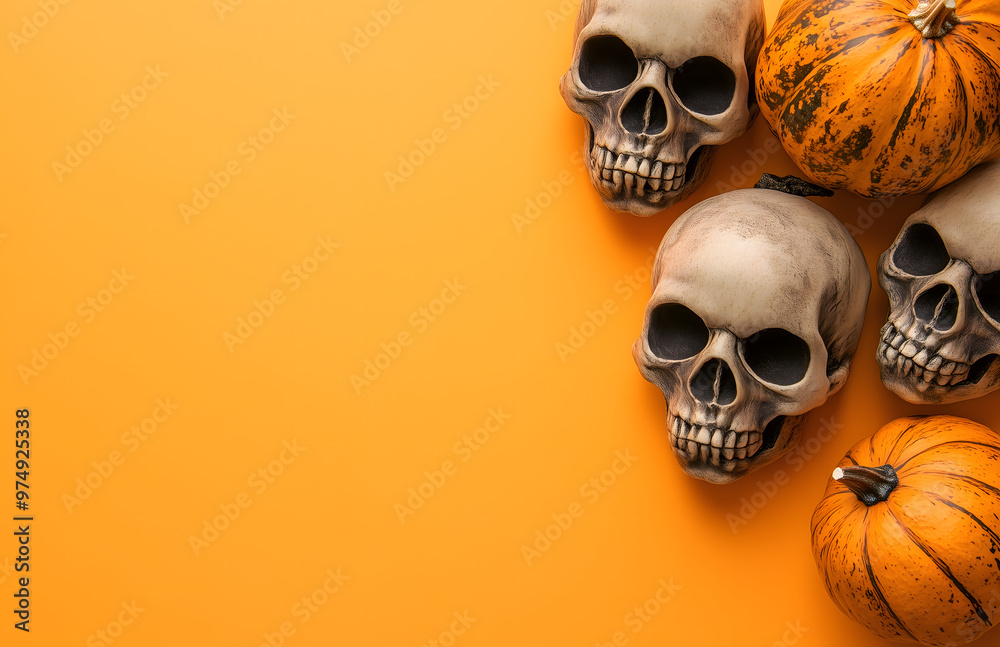 Halloween background Banner on Orange Background copy space spider web haunted house silhouette Halloween background Banner on Orange Background copy space spider web haunted house silhouette
