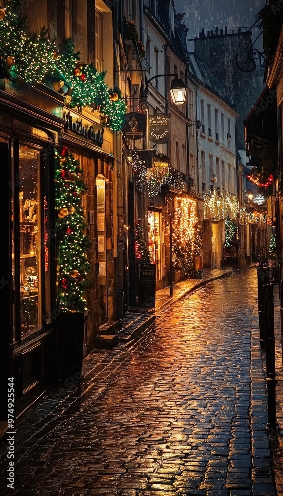 Fototapeta premium Charming New Year Visit to Historic European City with Festive Decorations and Cobblestone Streets