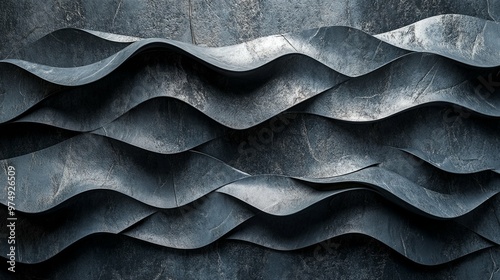 Abstract Wavy Pattern of Gray Stone Panels