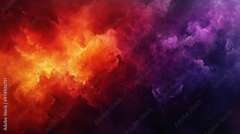 Abstract burst of fiery reds and oranges mixing with deep purples against a dark backdrop Abstract burst of fiery reds and oranges mixing with deep purples against a dark backdrop