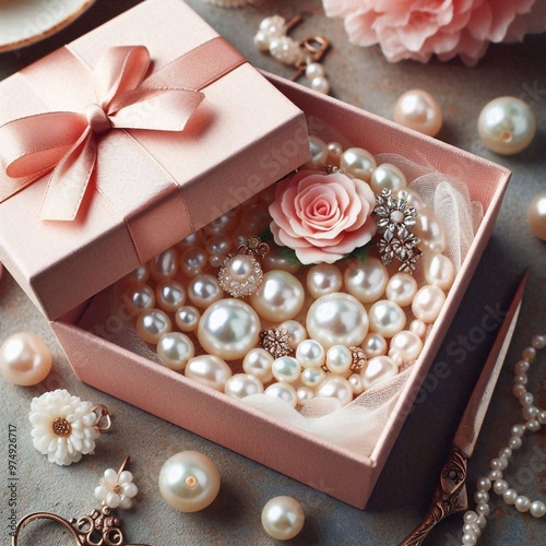 handgefertigter Perlenschmuck in einer Geschenkbox photo