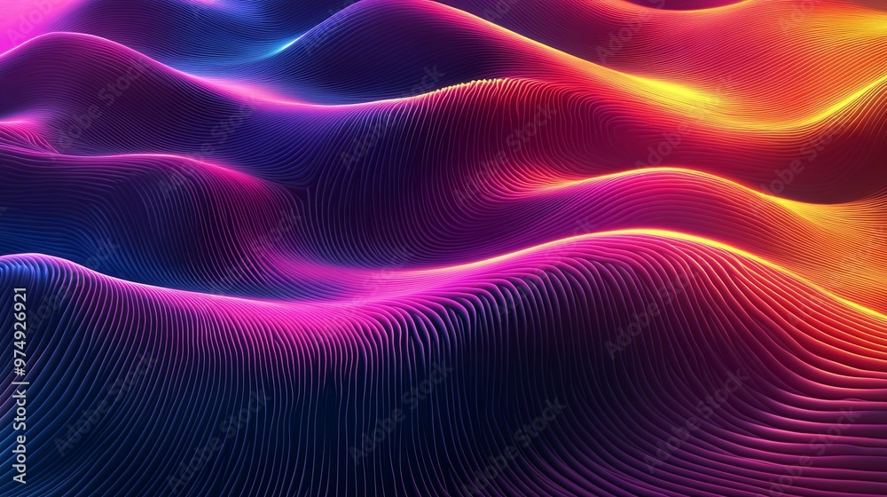 Abstract Neon Line Art of Wavy Hills with Vibrant Colors Abstract Neon Line Art of Wavy Hills with Vibrant Colors