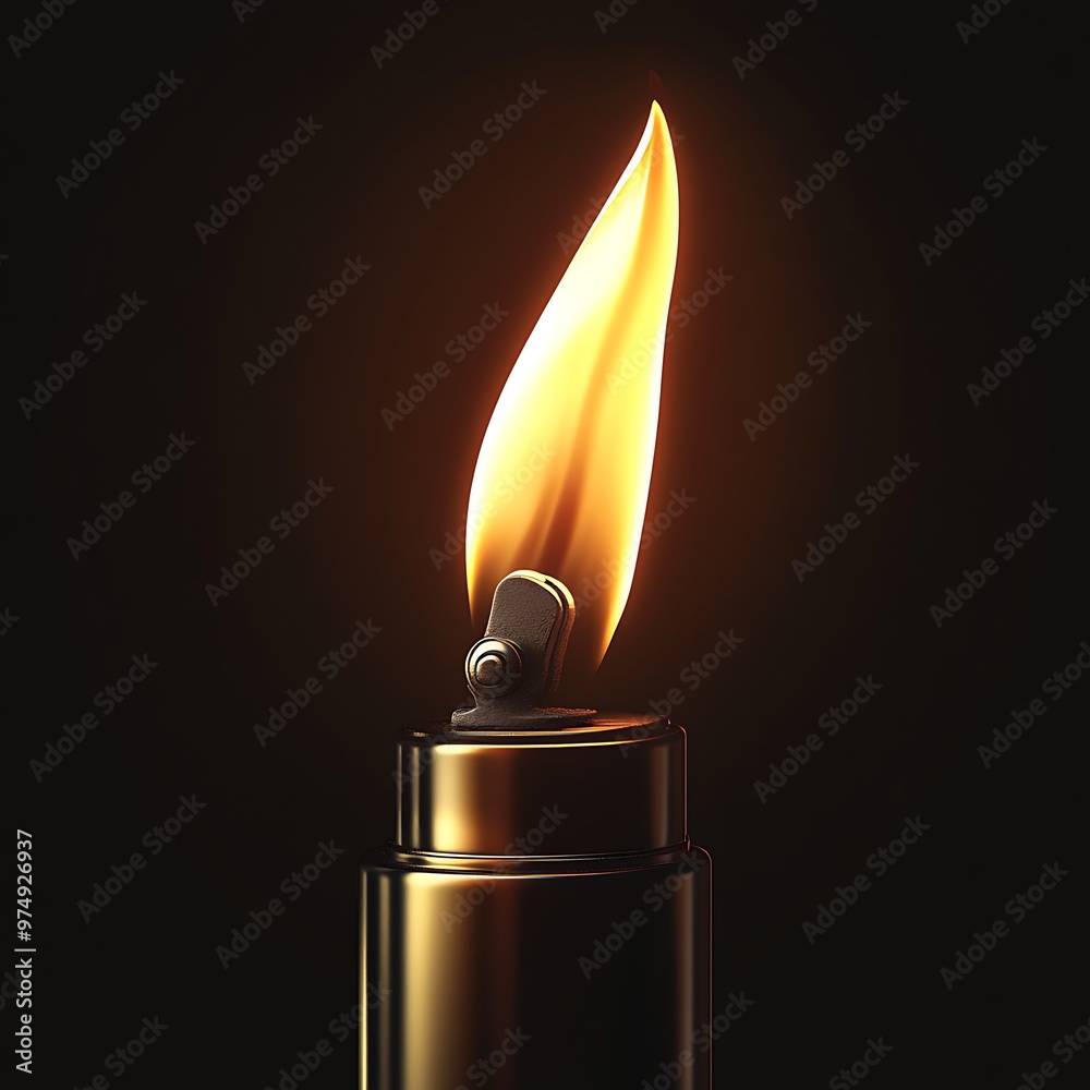 Close up of a lighter with flame burning in the dark, isolated on black background Close up of a lighter with flame burning in the dark, isolated on black background