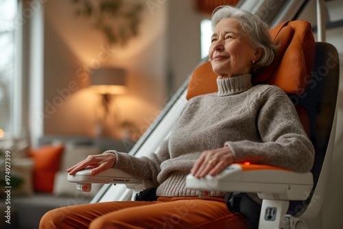 Comfortable stairlift seamlessly enhances the living space for elderly mobility in a cozy home environment photo