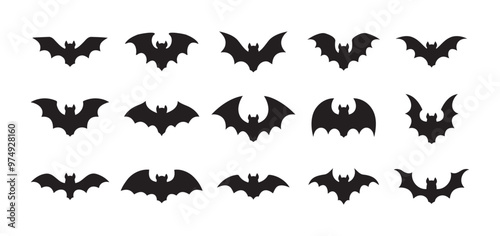 Halloween black bat isolated silhouettes holiday horror, vector cartoon icons. Flying vampire bat silhouettes for Halloween and trick or treat party scary and spooky decoration