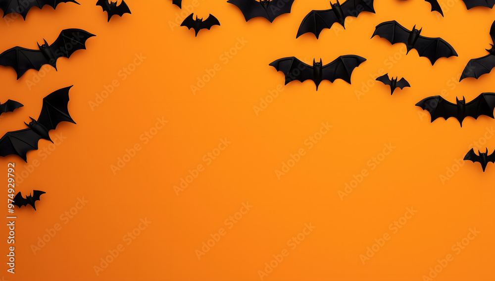 Black bats on orange background creating spooky Halloween decorations for social media digital marketing designs Black bats on orange background creating spooky Halloween decorations for social media digital marketing designs