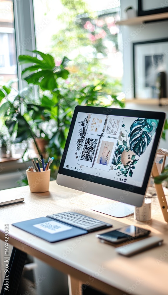 Creative Workspace with Digital Tablet Displaying Artistic Designs for New Year Resolution Inspiration Creative Workspace with Digital Tablet Displaying Artistic Designs for New Year Resolution Inspiration