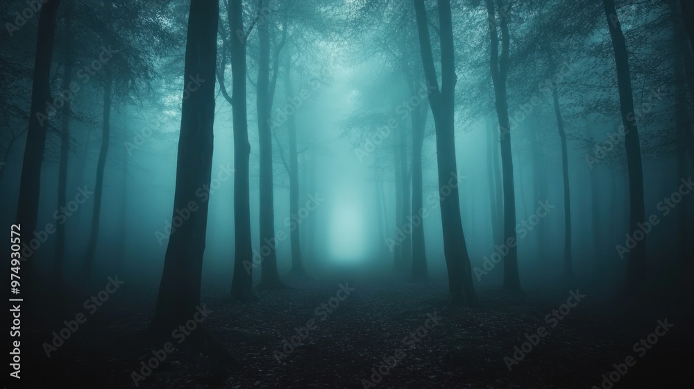 Obraz premium A Foggy Forest Path Leading Into the Unknown