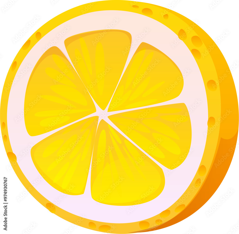 Cartoon lemon fruit slice, thin, circular piece of citrus fruit, showcasing its vibrant yellow rind and juicy, translucent flesh. Isolated vector radial piece with refreshing aroma and tangy flavor Cartoon lemon fruit slice, thin, circular piece of citrus fruit, showcasing its vibrant yellow rind and juicy, translucent flesh. Isolated vector radial piece with refreshing aroma and tangy flavor