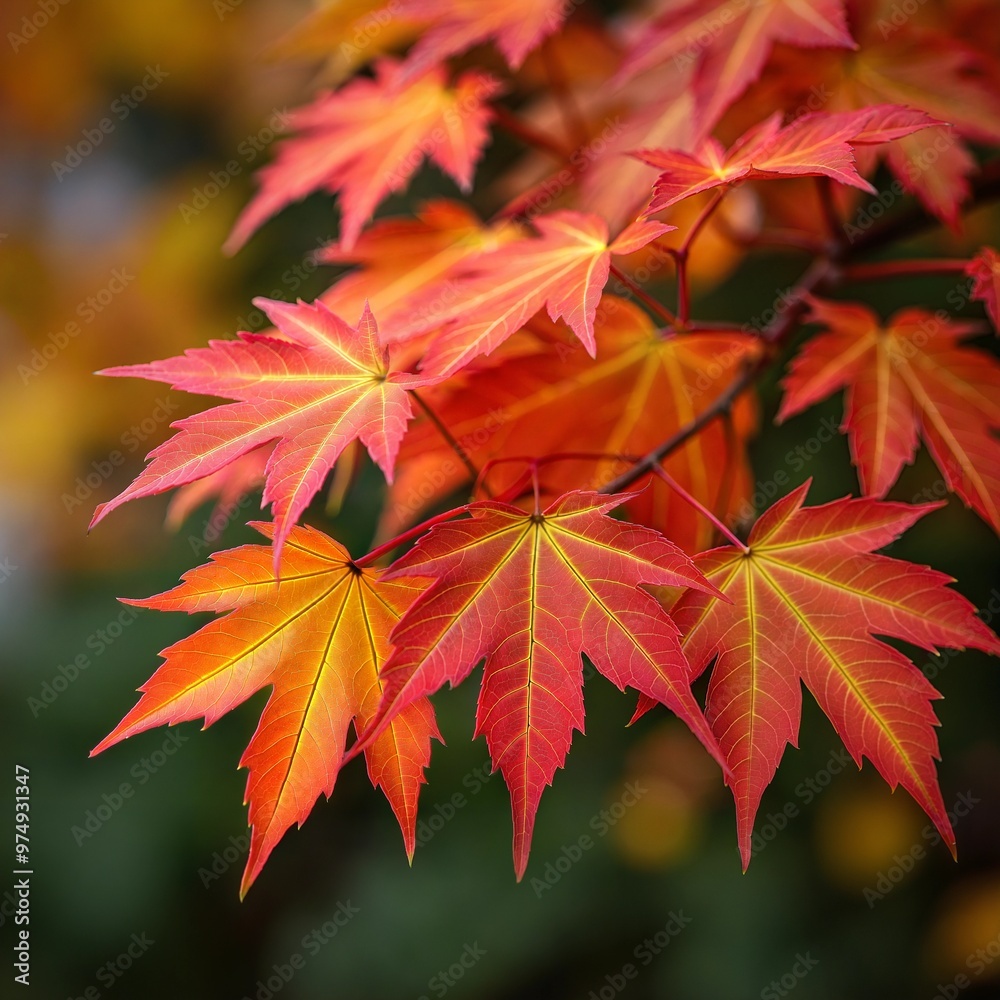 Vibrant autumn forest maple leaves High Quality AI Generated Image