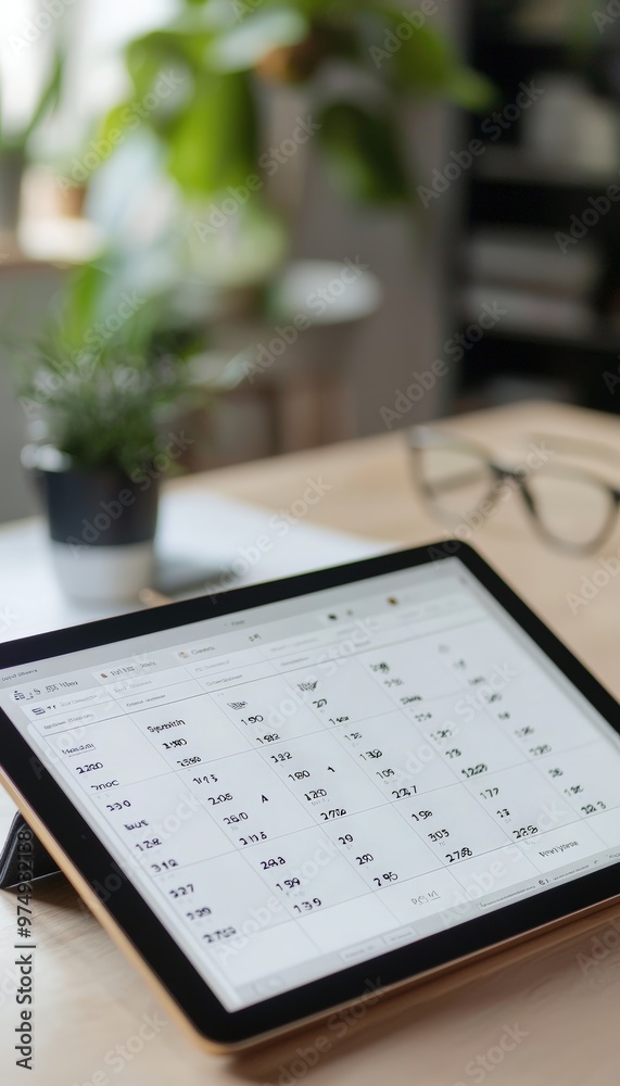 Obraz premium Digital Calendar on Tablet with New Year Goals in Organized Workspace - Productivity and Planning