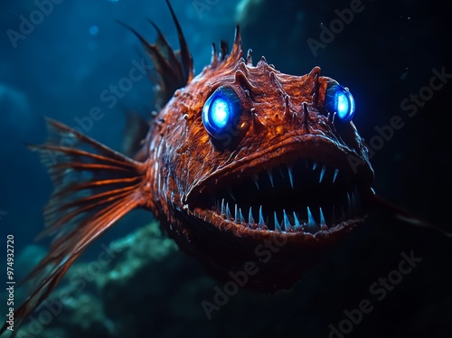 Fearsome Bioluminescent Anglerfish from the Depths of the Ocean