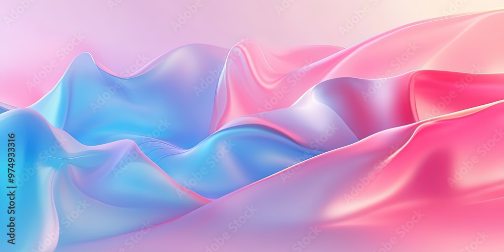 Obraz premium Vibrant abstract waves of pink and blue satin fabric with soft lighting.