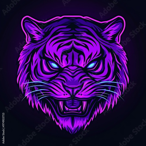 Neon Purple Tiger Head Illustration