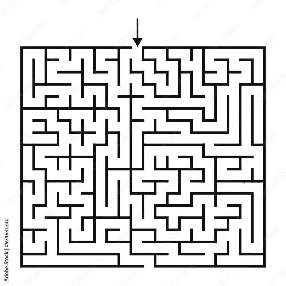 Rectangular Maze Game for Adults and Kids - Simple Flat Vector Black and White Outline Illustration Background is White Rectangular Maze Game for Adults and Kids - Simple Flat Vector Black and White Outline Illustration Background is White