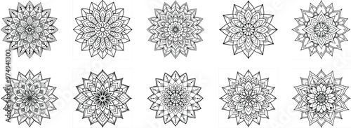 Set of mandala line art pattern style. decorative mandala for print, cover, coloring page, floral ornament pattern. Hand drawn mandala design.