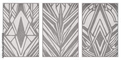 Set of 3 Abstract illustration in vintage style. For use in graphics, for wall decor.