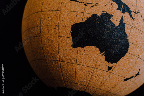 Australia on a wooden globe