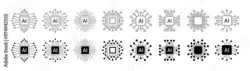 Artificial intelligence icon design emblem collection. AI Circuit chip digital smart mind network symbol vector illustration.