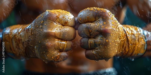 Close-up of Two Fists Covered in Water Droplets