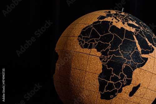 Wooden globe with Africa and African countries on a black background photo