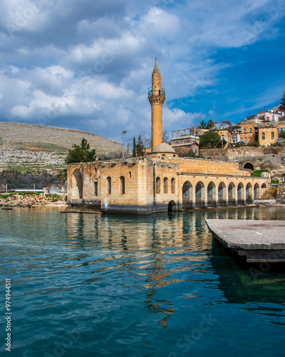 The Halfeti Village with sunken mosque in Sanliurfa Province of Turkey