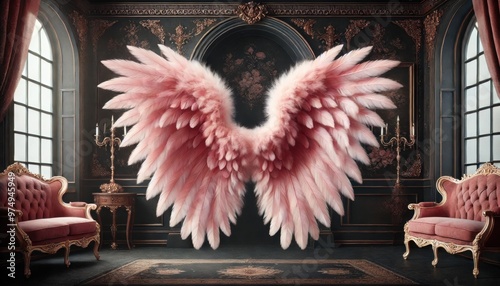 Pink angel wings vitorian style photography backdrop