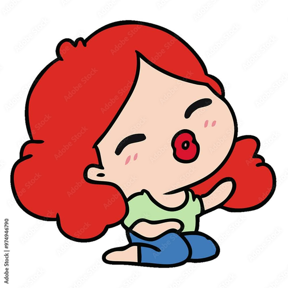 freehand drawn cartoon of cute kawaii girl