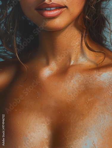 Wallpaper Mural Beautiful woman in close-up with water drops, highlighting a fresh and glowing appearance. Torontodigital.ca