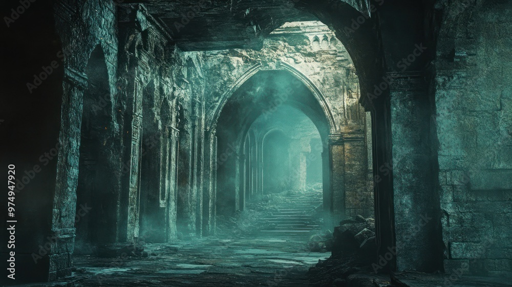 A Foggy, Crumbling Stone Hallway Leading to the Unknown A Foggy, Crumbling Stone Hallway Leading to the Unknown