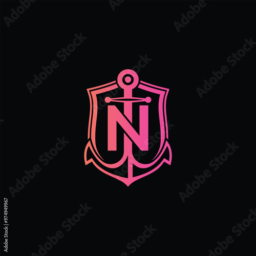 Anchor With Letter N Logo Design