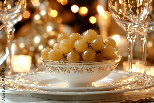 Luxury holiday table with grapes for New Year's Eve celebration photo