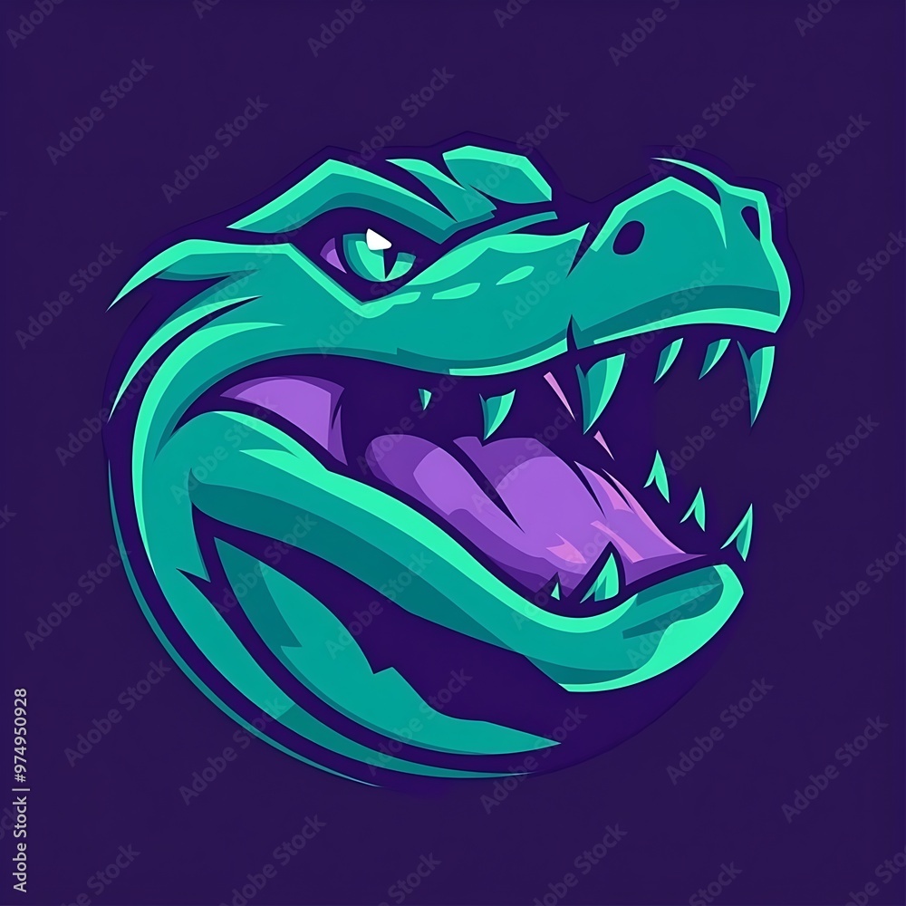 Green and purple alligator mascot logo design for esports team Green and purple alligator mascot logo design for esports team