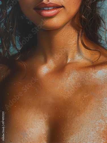 Wallpaper Mural Close-up of a beautiful woman with water drops on her body, capturing a fresh and radiant look. Torontodigital.ca